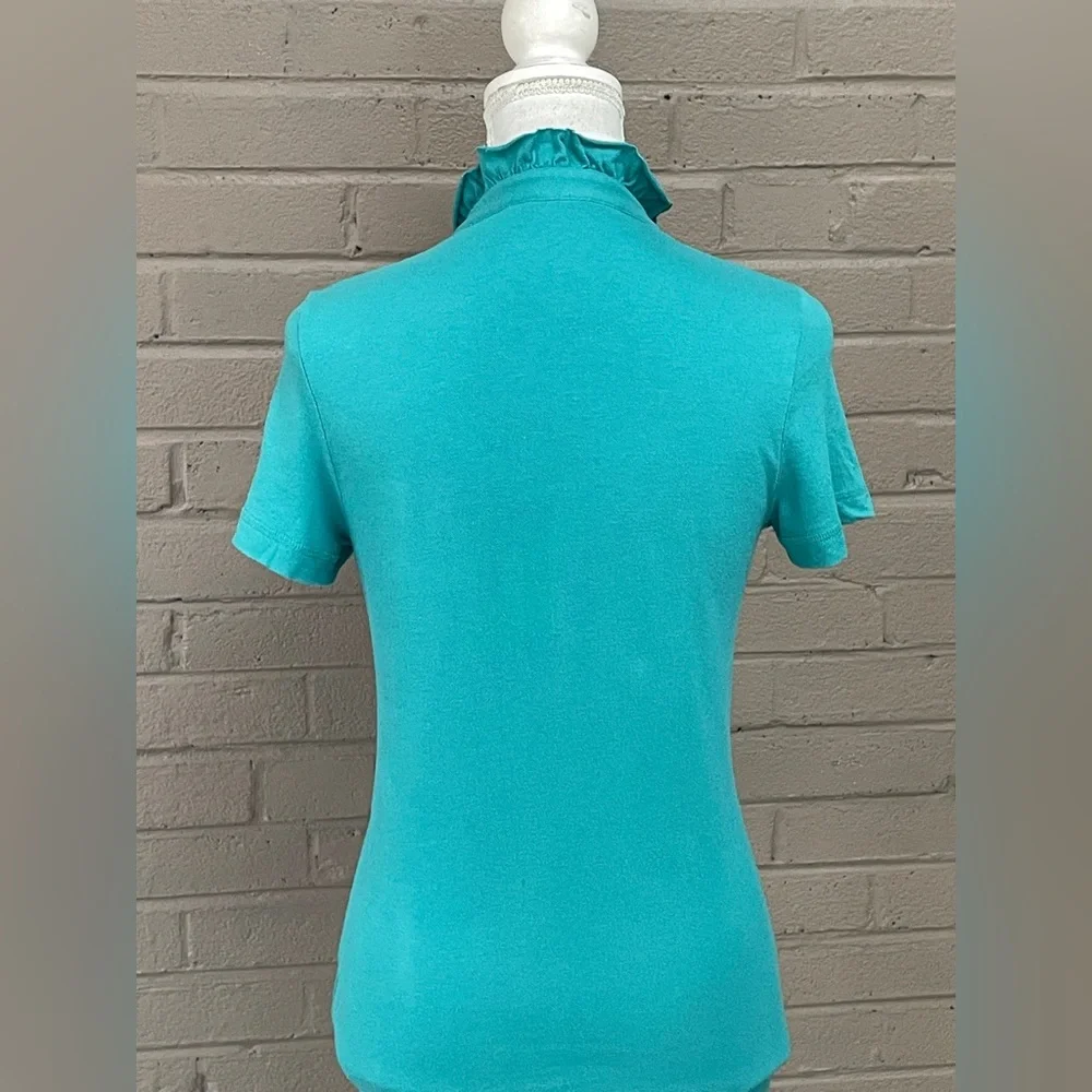 Tory Burch  blue ruffled front top  S - Picture 8 of 13